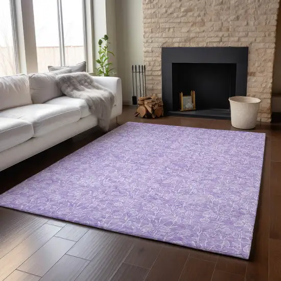 Lilac And Ivory Floral Washable Area Rug With UV Protection Photo 4