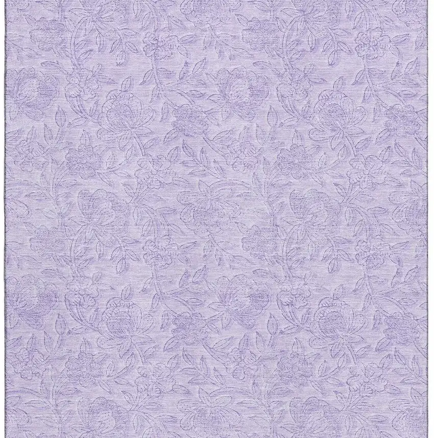 Lilac And Ivory Floral Washable Area Rug With UV Protection Photo 4
