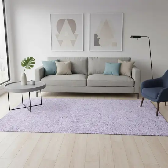Lilac And Ivory Floral Washable Area Rug With UV Protection Photo 2