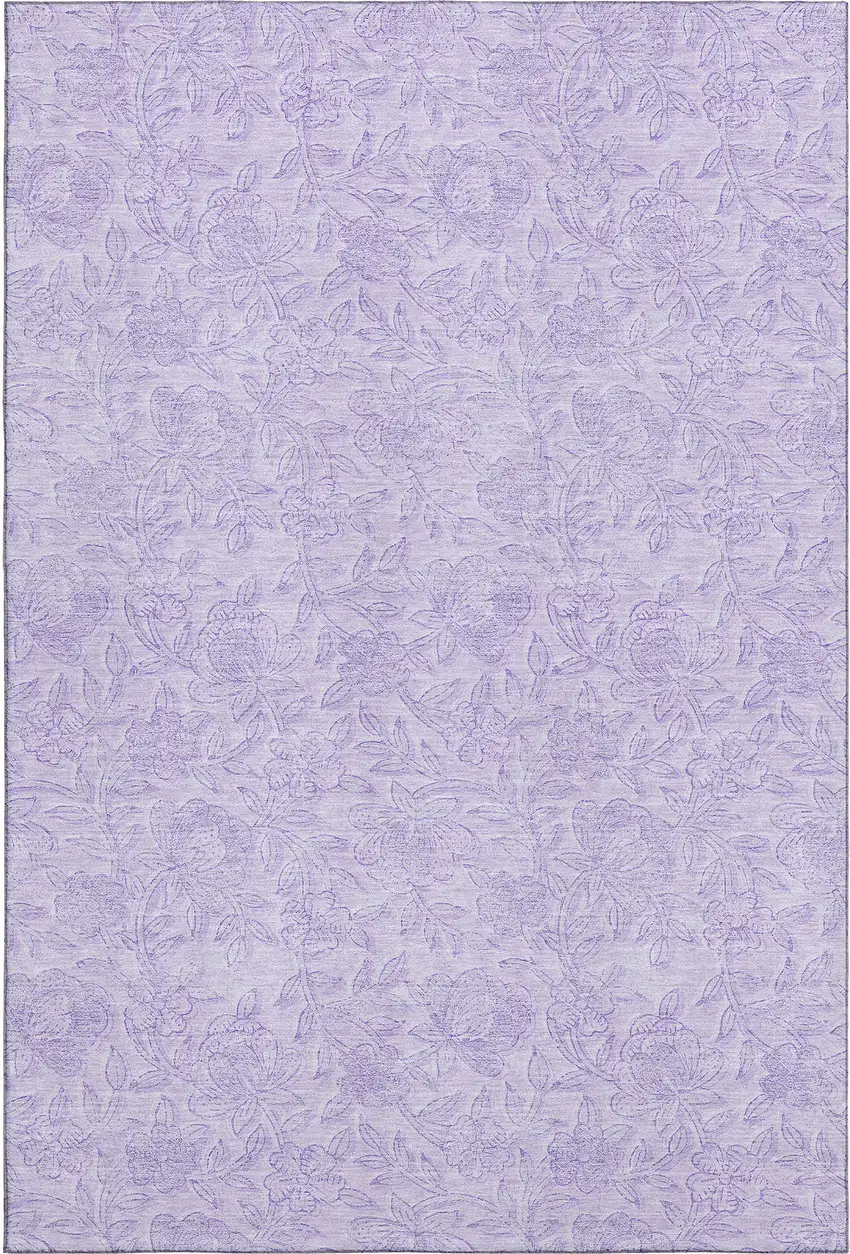 Lilac And Ivory Floral Washable Area Rug With UV Protection Photo 1