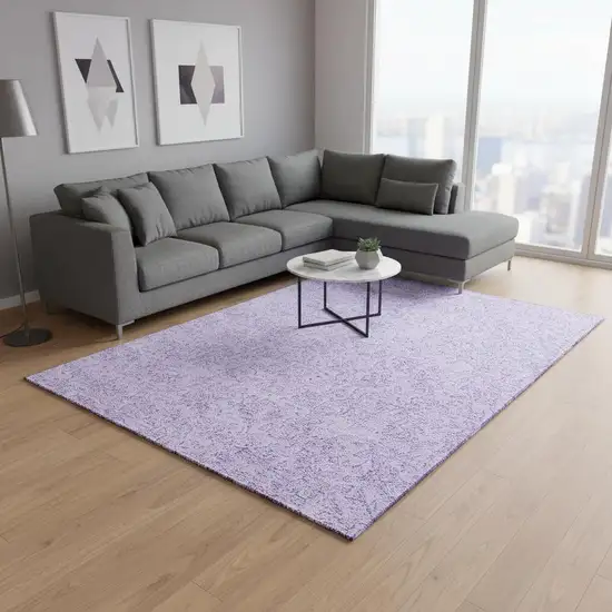 Lilac And Ivory Floral Washable Area Rug With UV Protection Photo 2