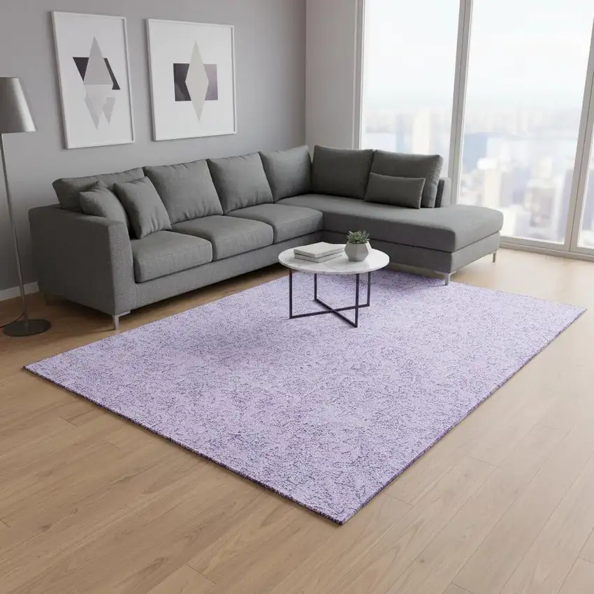 Lilac And Ivory Floral Washable Area Rug With UV Protection Photo 2