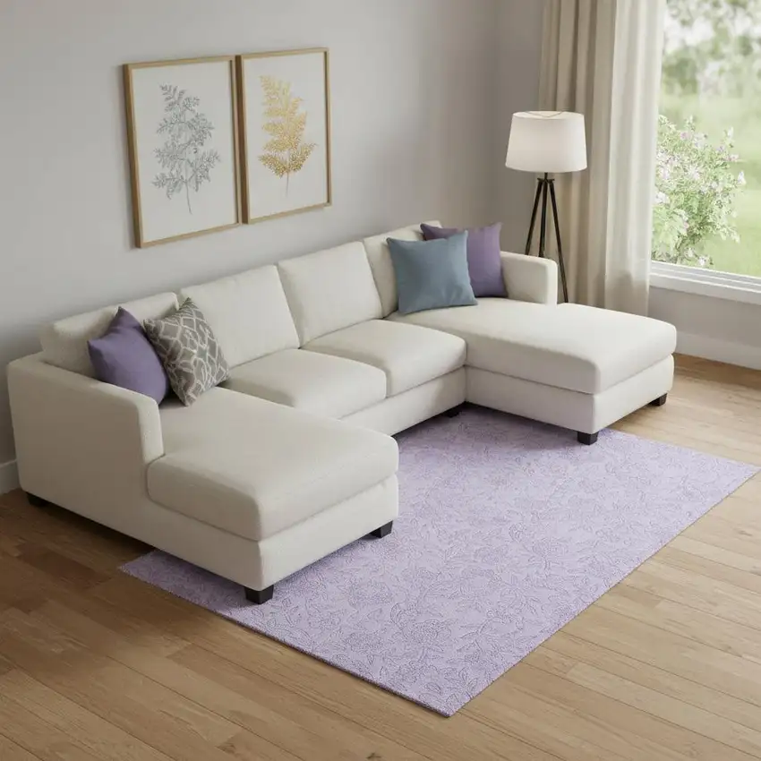 Lilac And Ivory Floral Washable Area Rug With UV Protection Photo 1