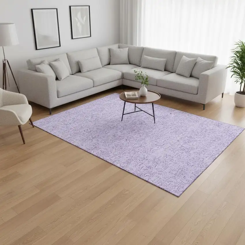 Lilac And Ivory Floral Washable Area Rug With UV Protection Photo 2