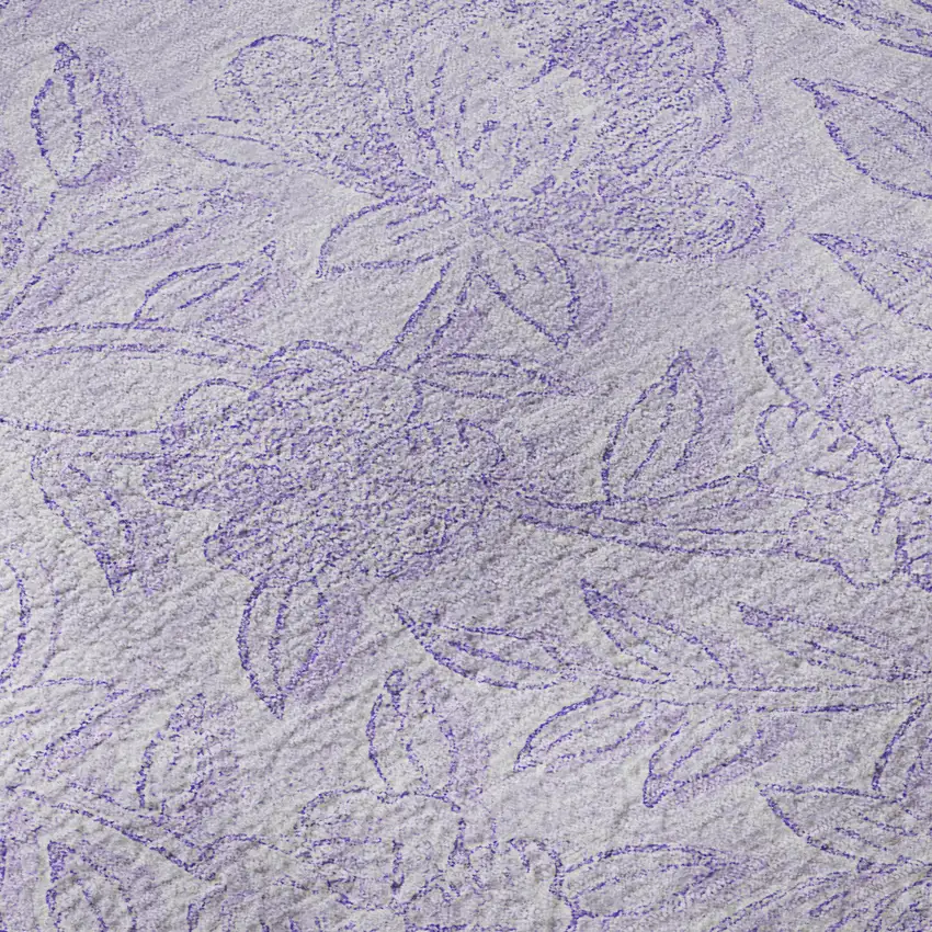 Lilac And Ivory Floral Washable Area Rug With UV Protection Photo 9