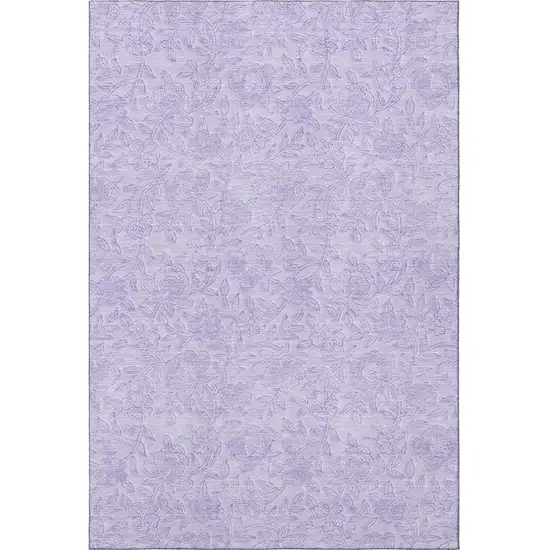 Lilac And Ivory Floral Washable Area Rug With UV Protection Photo 4