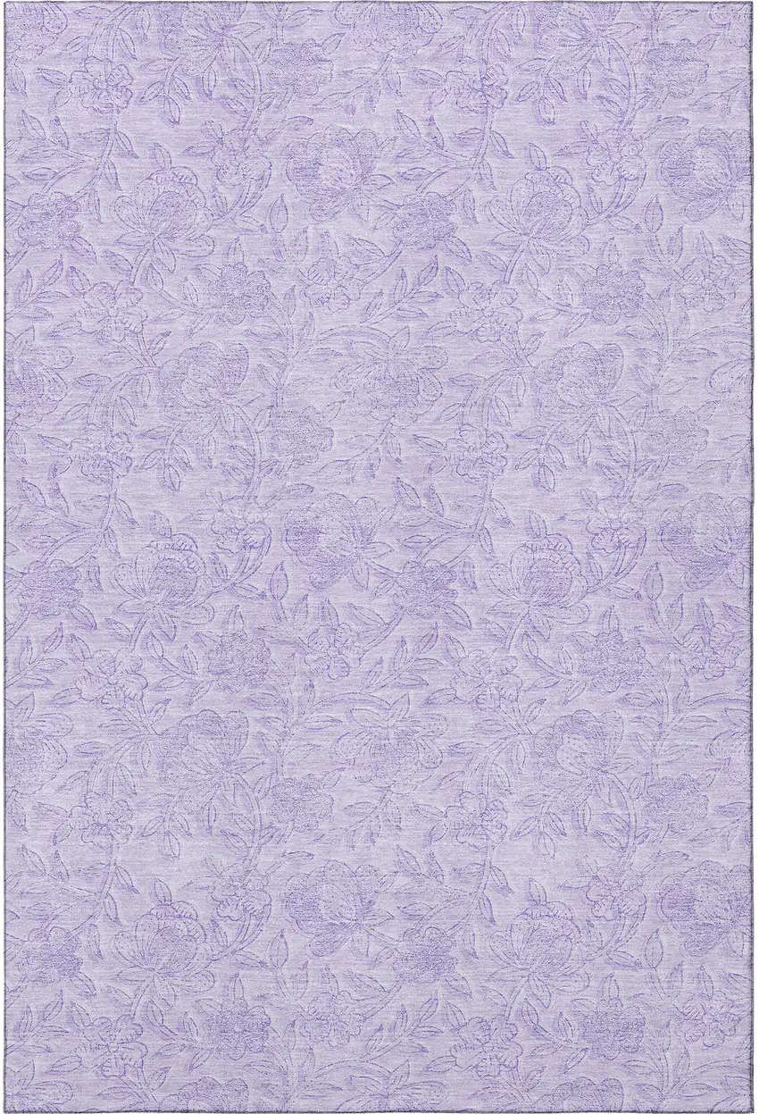 Lilac And Ivory Floral Washable Area Rug With UV Protection Photo 4