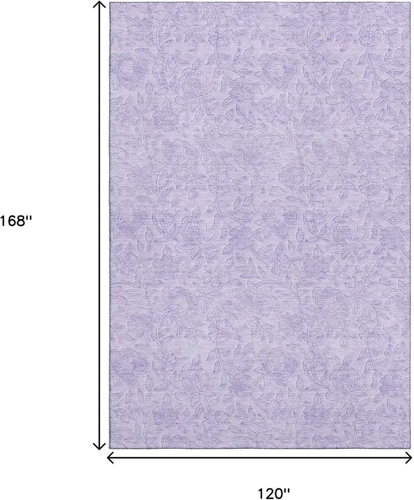Lilac And Ivory Floral Washable Area Rug With UV Protection Photo 3