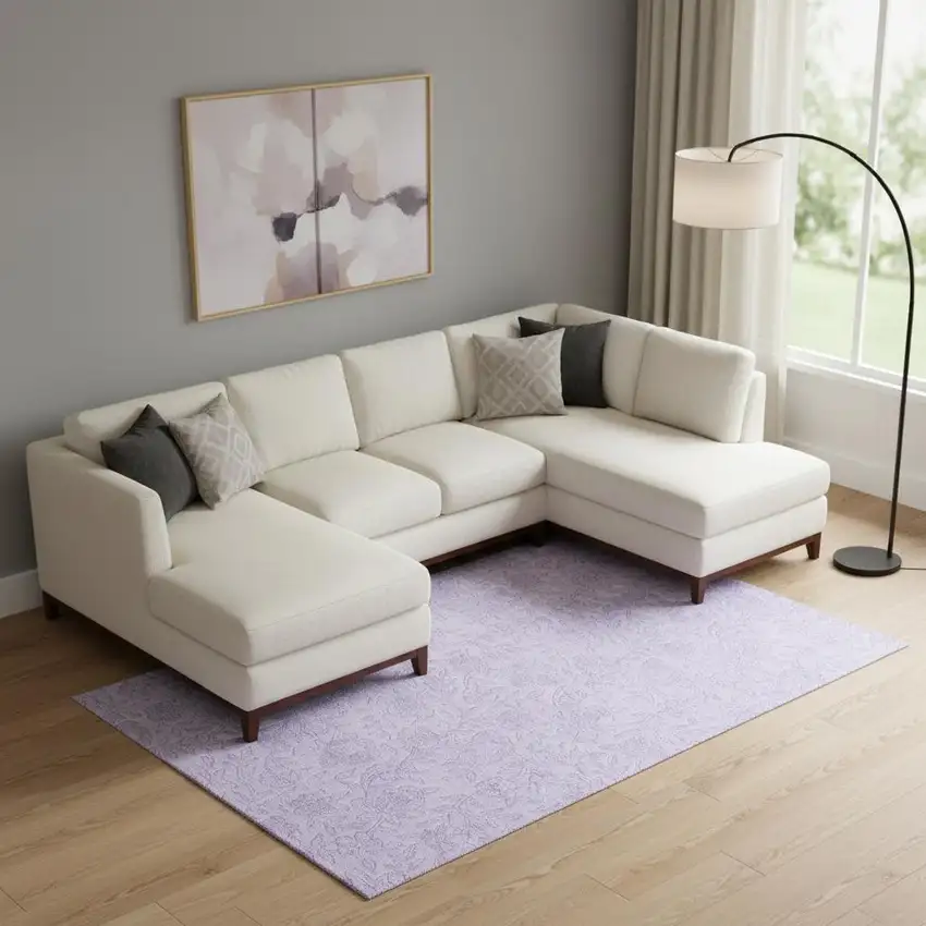 Lilac And Ivory Floral Washable Area Rug With UV Protection Photo 1