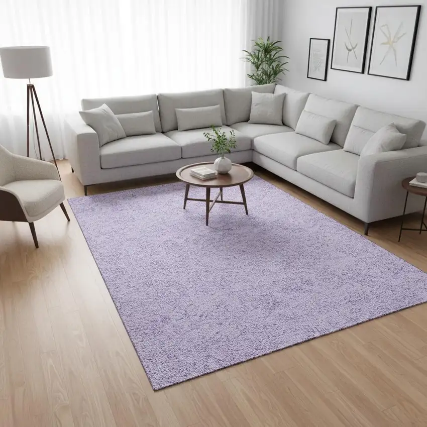 Lilac And Ivory Floral Washable Area Rug With UV Protection Photo 2