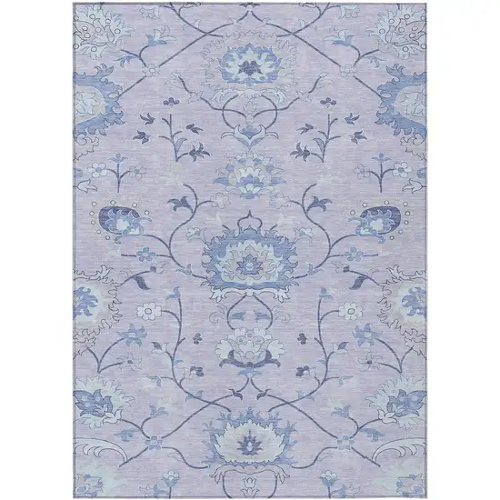 Lilac And Ivory Floral Washable Indoor Outdoor Area Rug Photo 2