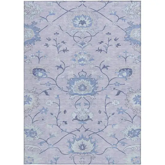 Lilac And Ivory Floral Washable Indoor Outdoor Area Rug Photo 4