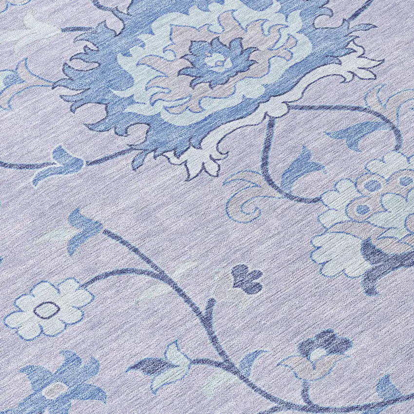 Lilac And Ivory Floral Washable Indoor Outdoor Area Rug Photo 7
