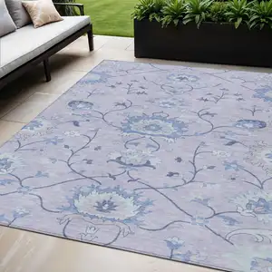 Photo of Lilac And Ivory Floral Washable Indoor Outdoor Area Rug