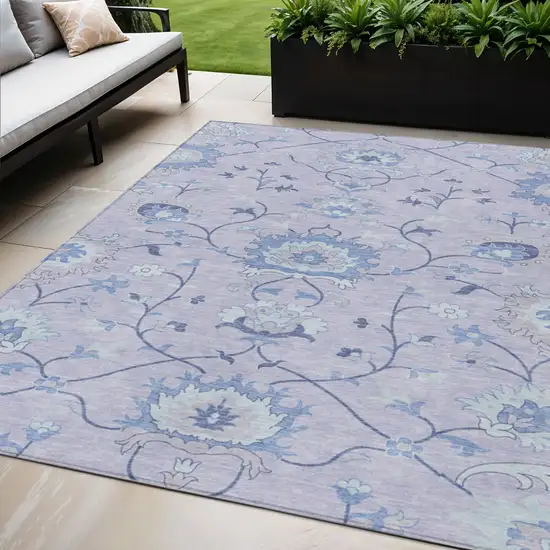 Lilac And Ivory Floral Washable Indoor Outdoor Area Rug Photo 1