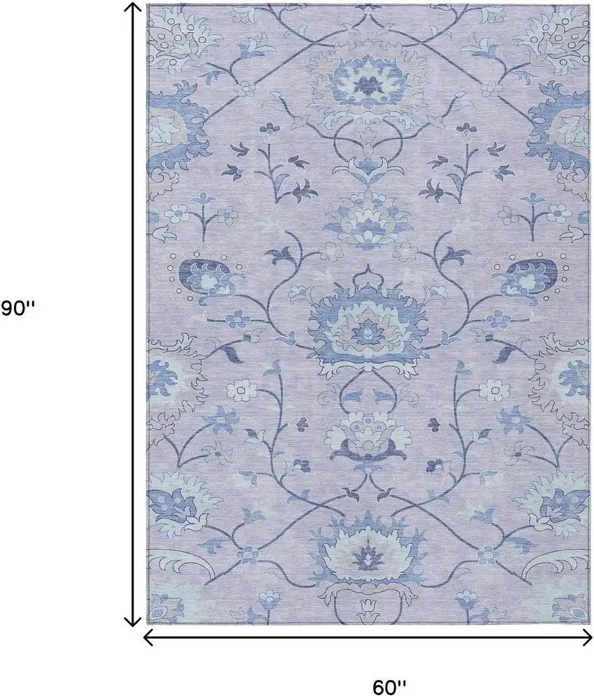 Lilac And Ivory Floral Washable Indoor Outdoor Area Rug Photo 3