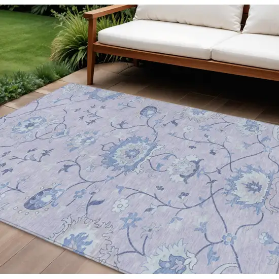 Lilac And Ivory Floral Washable Indoor Outdoor Area Rug Photo 1