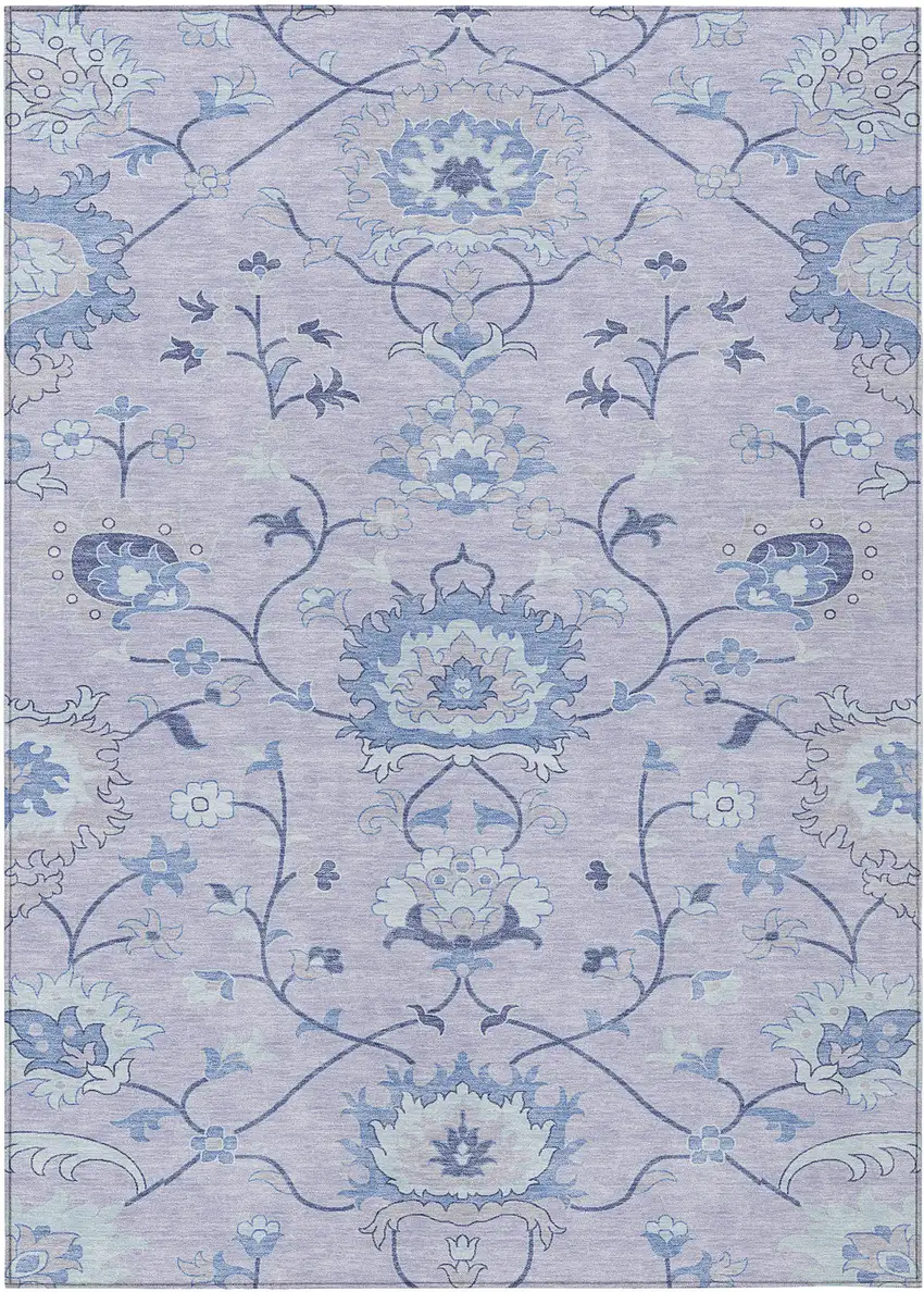 Lilac And Ivory Floral Washable Indoor Outdoor Area Rug Photo 2