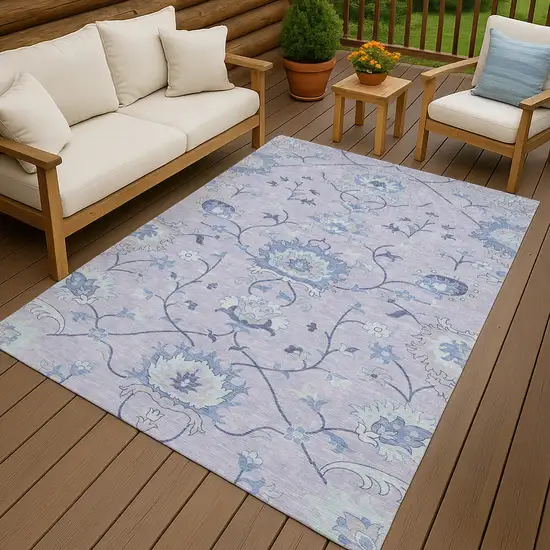 Lilac And Ivory Floral Washable Indoor Outdoor Area Rug Photo 9