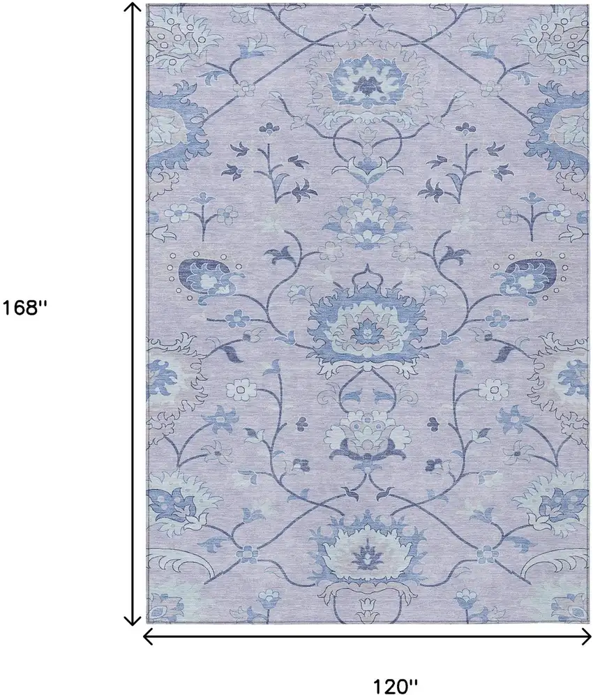 Lilac And Ivory Floral Washable Indoor Outdoor Area Rug Photo 3
