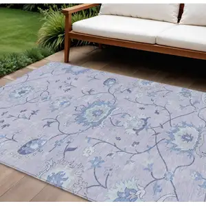 Photo of Lilac And Ivory Floral Washable Indoor Outdoor Area Rug