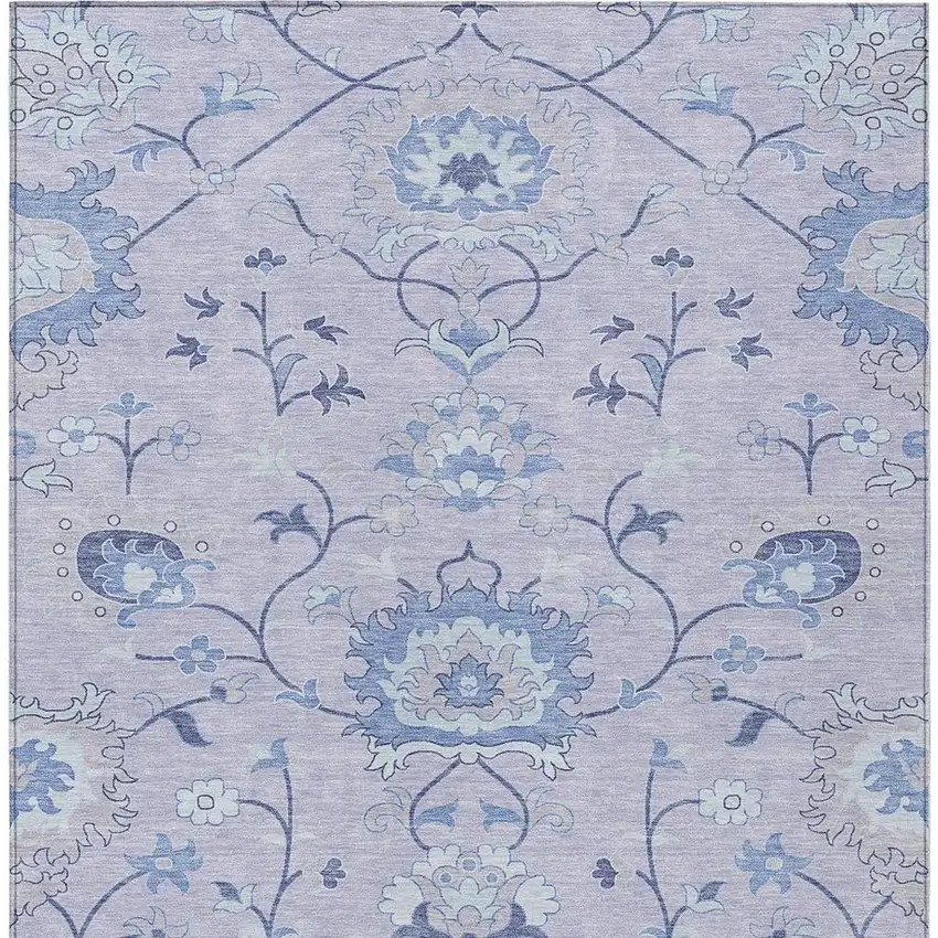 Lilac And Ivory Floral Washable Indoor Outdoor Area Rug Photo 6