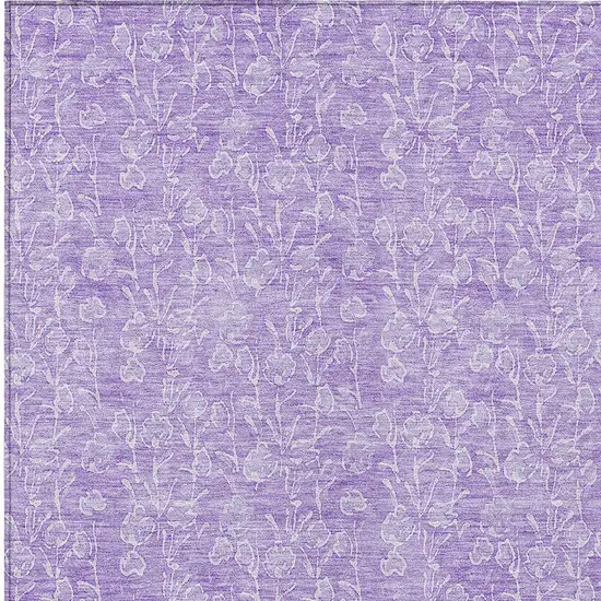 Lilac And Ivory Floral Washable Indoor Outdoor Area Rug Photo 5