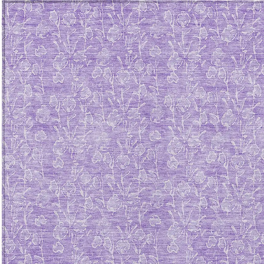 Lilac And Ivory Floral Washable Indoor Outdoor Area Rug Photo 5
