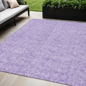 Photo of Lilac And Ivory Floral Washable Indoor Outdoor Area Rug