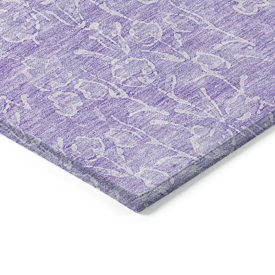 Lilac And Ivory Floral Washable Indoor Outdoor Area Rug Photo 4
