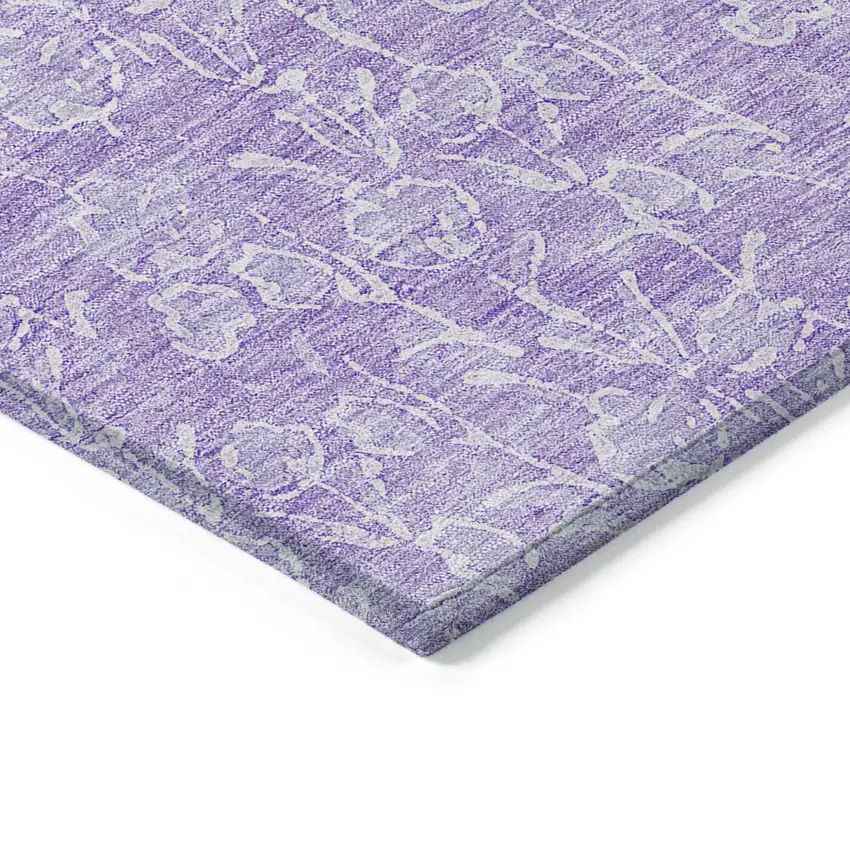Lilac And Ivory Floral Washable Indoor Outdoor Area Rug Photo 4