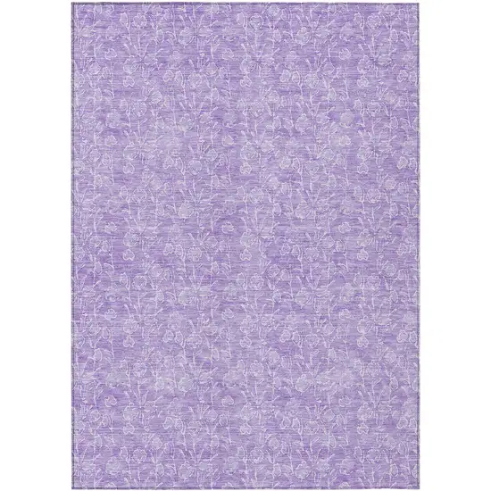 Lilac And Ivory Floral Washable Indoor Outdoor Area Rug Photo 2