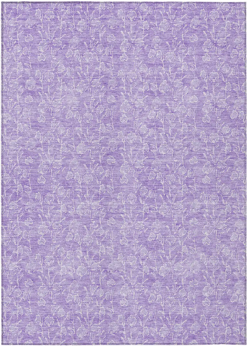 Lilac And Ivory Floral Washable Indoor Outdoor Area Rug Photo 2