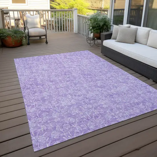 Lilac And Ivory Floral Washable Indoor Outdoor Area Rug Photo 7