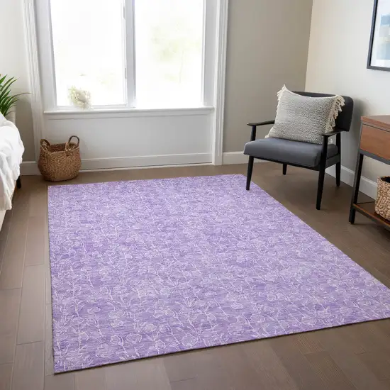 Lilac And Ivory Floral Washable Indoor Outdoor Area Rug Photo 8
