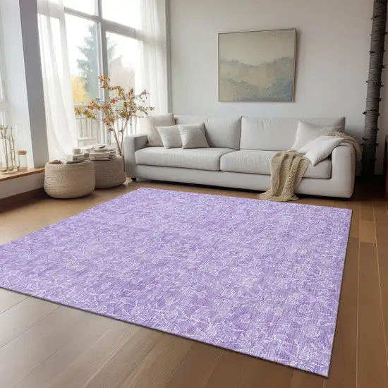 Lilac And Ivory Floral Washable Indoor Outdoor Area Rug Photo 9