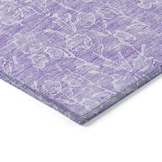 Lilac And Ivory Floral Washable Indoor Outdoor Area Rug Photo 4