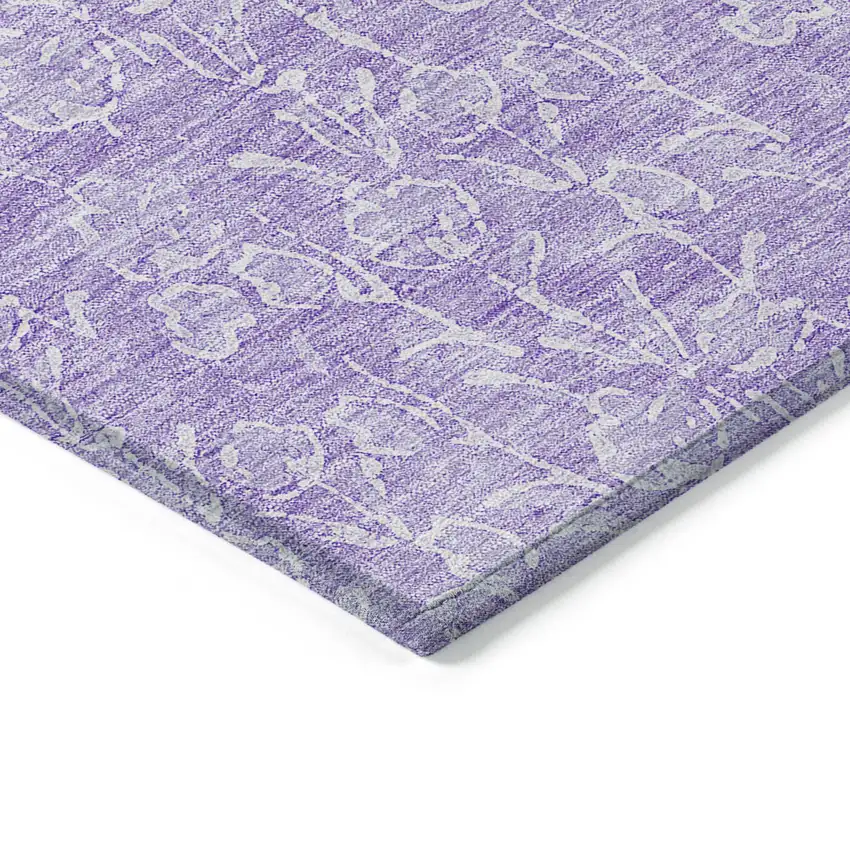 Lilac And Ivory Floral Washable Indoor Outdoor Area Rug Photo 4