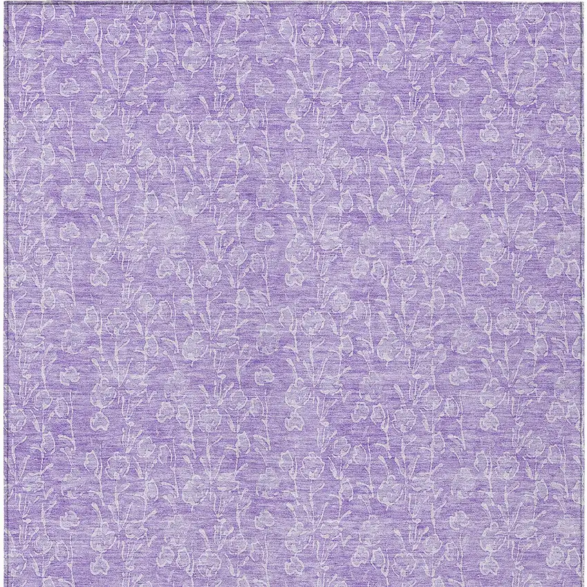 Lilac And Ivory Floral Washable Indoor Outdoor Area Rug Photo 6