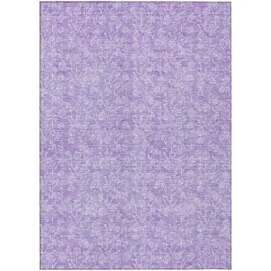 Lilac And Ivory Floral Washable Indoor Outdoor Area Rug Photo 2