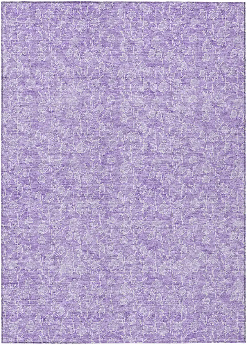 Lilac And Ivory Floral Washable Indoor Outdoor Area Rug Photo 2