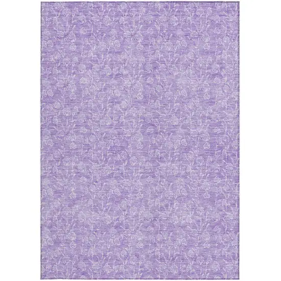 Lilac And Ivory Floral Washable Indoor Outdoor Area Rug Photo 6