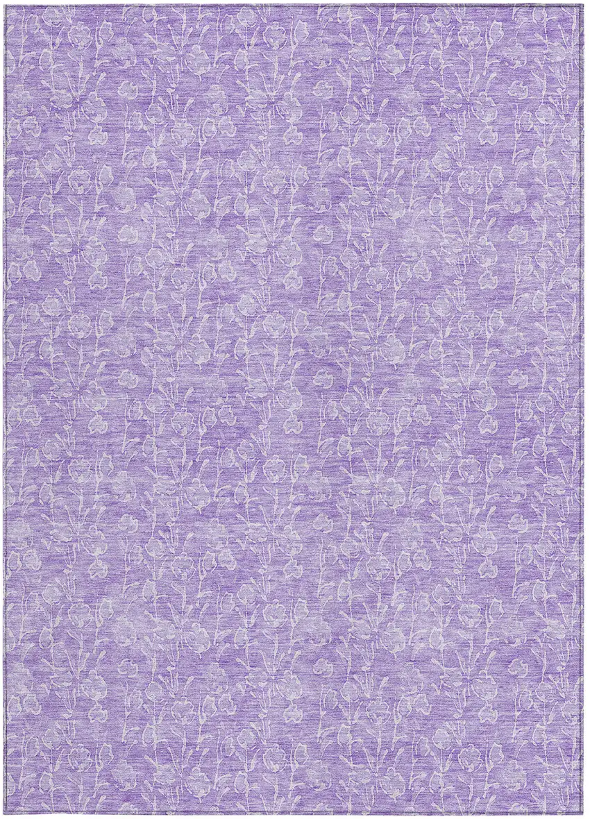 Lilac And Ivory Floral Washable Indoor Outdoor Area Rug Photo 6