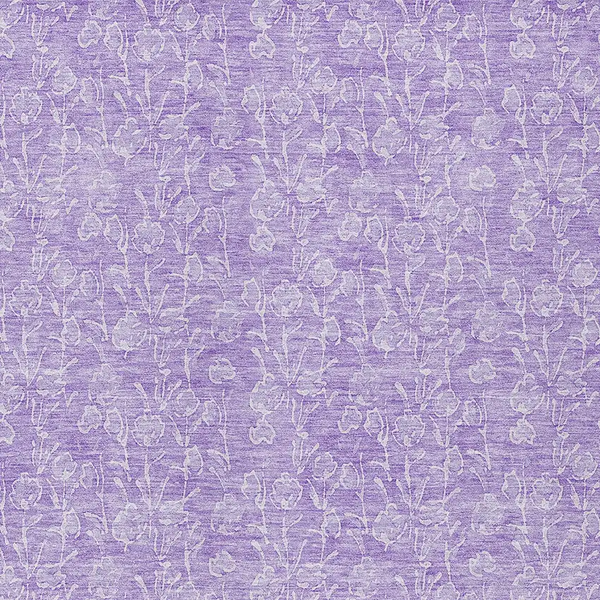Lilac And Ivory Floral Washable Indoor Outdoor Area Rug Photo 5