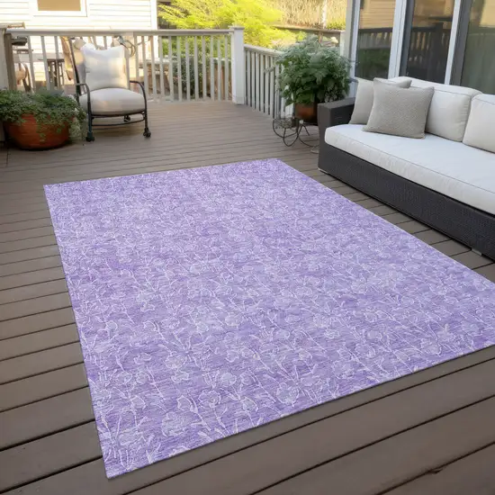 Lilac And Ivory Floral Washable Indoor Outdoor Area Rug Photo 7