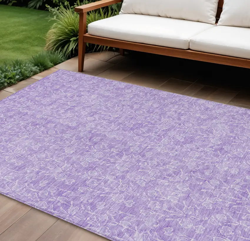 Lilac And Ivory Floral Washable Indoor Outdoor Area Rug Photo 1