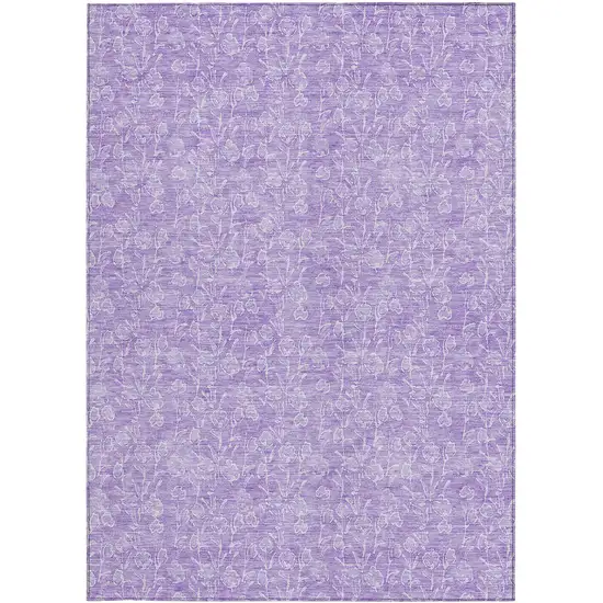 Lilac And Ivory Floral Washable Indoor Outdoor Area Rug Photo 5