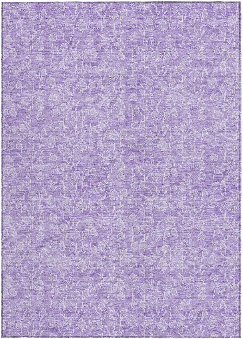 Lilac And Ivory Floral Washable Indoor Outdoor Area Rug Photo 5