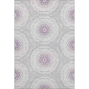Photo of Lilac And Ivory Geometric Washable Area Rug With UV Protection