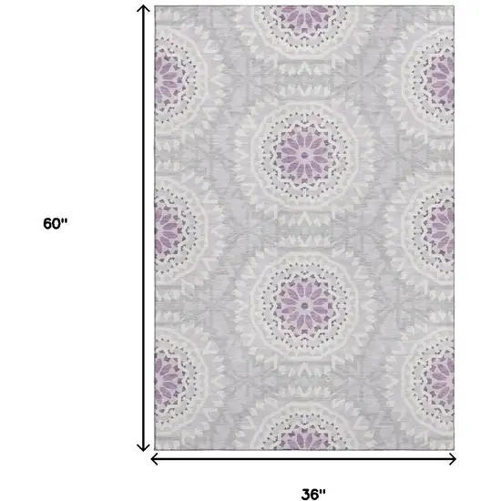 Lilac And Ivory Geometric Washable Area Rug With UV Protection Photo 3
